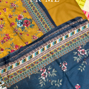 Prime Collection Mustard & Navy Floral 3 Piece Lawn Suit