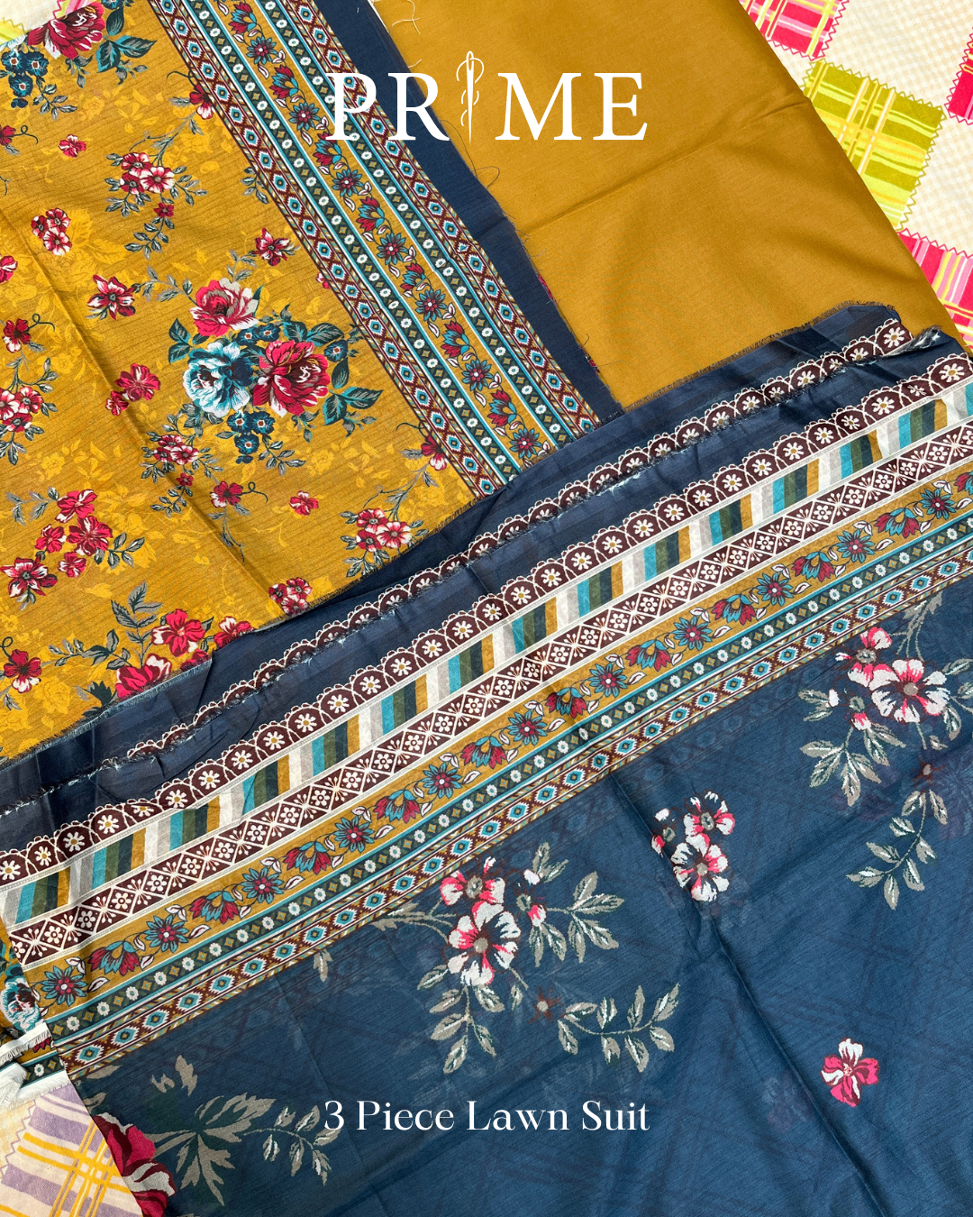 Prime Collection Mustard & Navy Floral 3 Piece Lawn Suit - BCT 05 1 Prime Collection Mustard & Navy Floral 3 Piece Lawn Suit