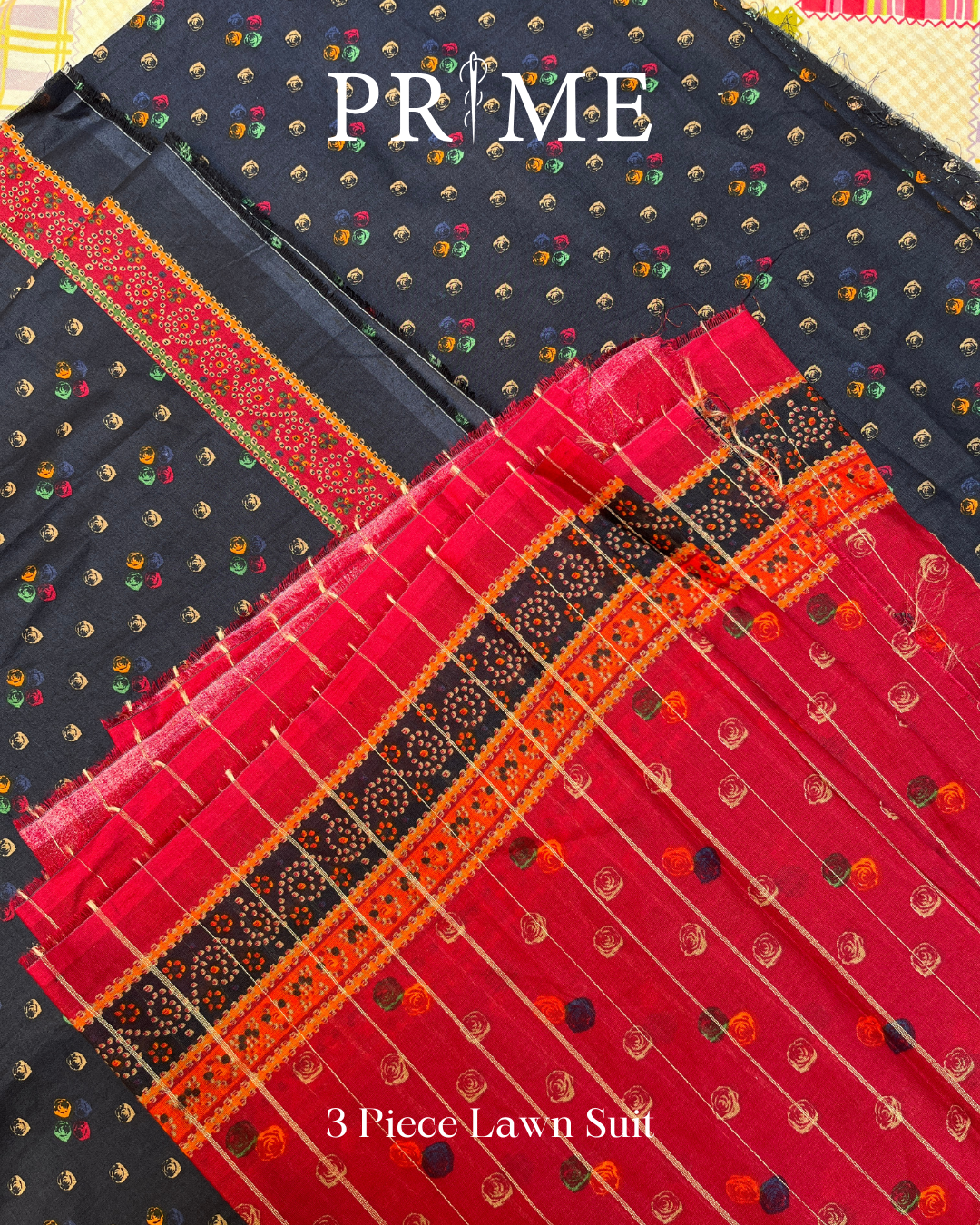 Prime Collection Navy & Red Printed 3 Piece Lawn Suit - BCT 06 1 Prime Collection Navy & Red Printed 3 Piece Lawn Suit