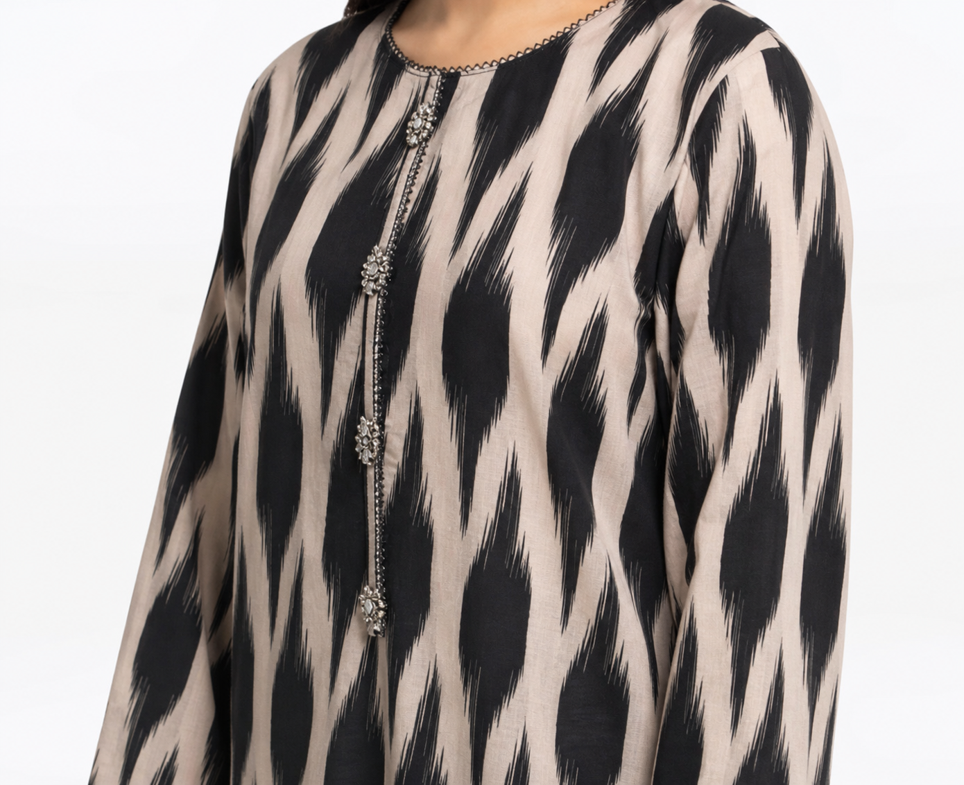 Abstract Ikat Print 2-Piece Co-Ord Set with Embellished Kurta 1 Abstract Ikat Print 2-Piece