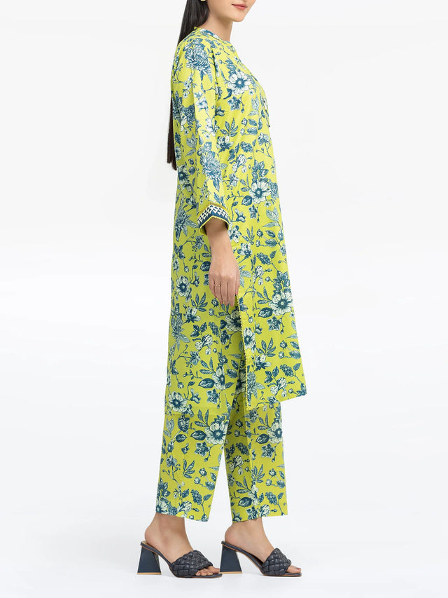 Unstitched Printed Lawn 2 Piece Suit – Yellow & Blue Floral Design 5 Unstitched Printed Lawn