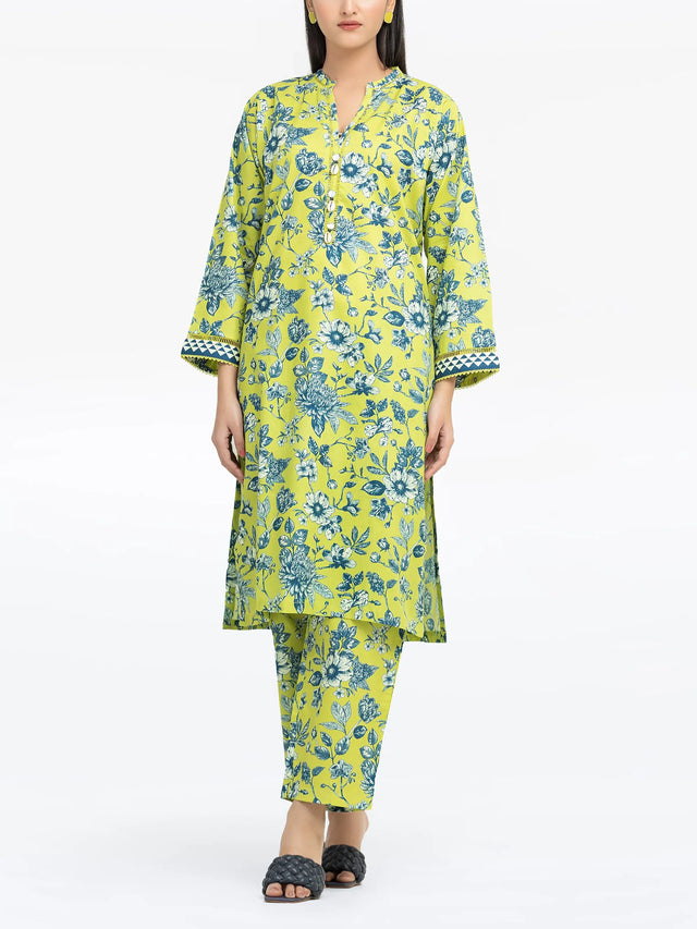 Unstitched Printed Lawn 2 Piece Suit – Yellow & Blue Floral Design 2 Unstitched Printed Lawn