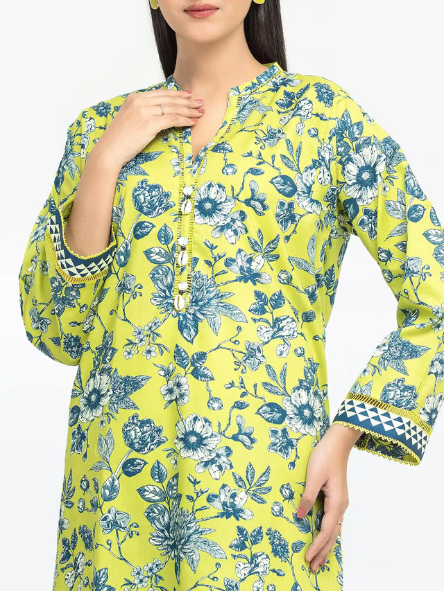 Unstitched Printed Lawn 2 Piece Suit – Yellow & Blue Floral Design 1 Unstitched Printed Lawn