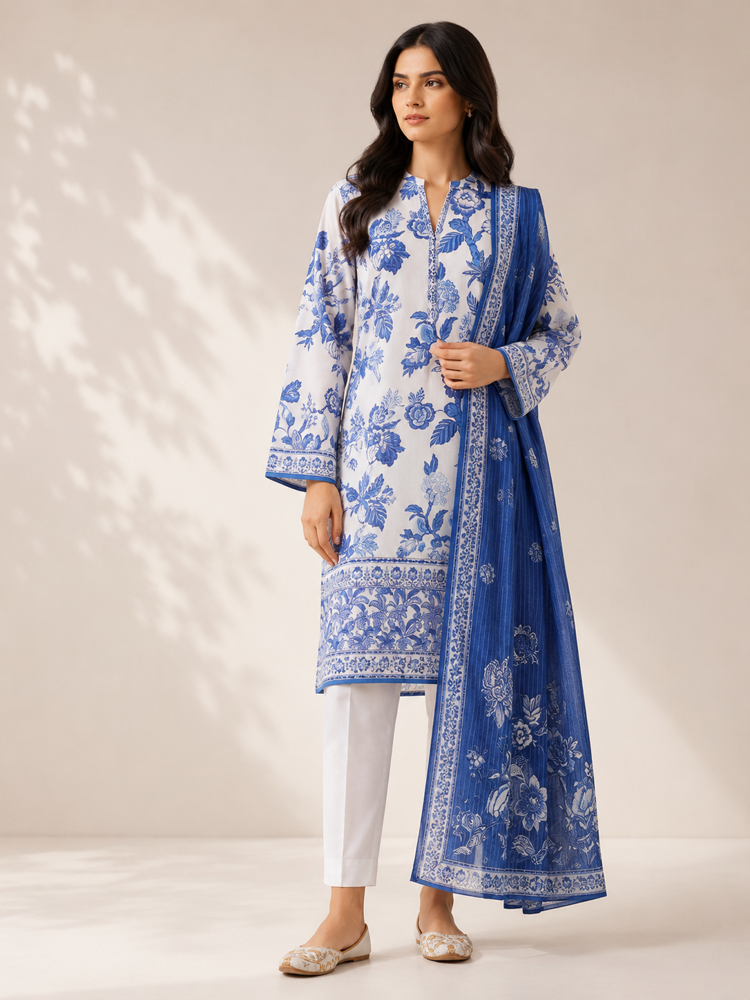 Azure Bloom Printed Lawn Suit – 3 Piece D010 2 Azure Bloom Printed Lawn Suit