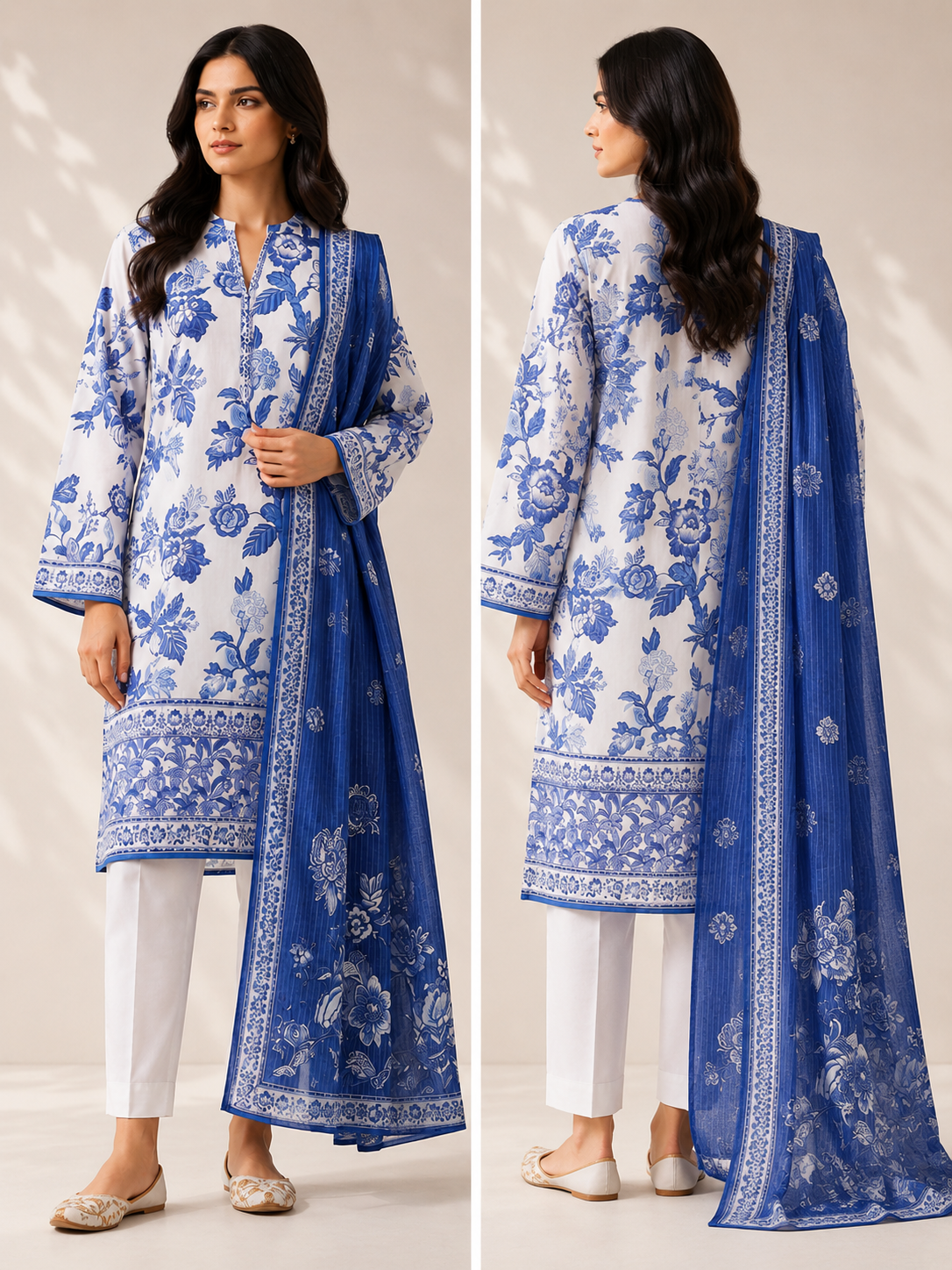 Azure Bloom Printed Lawn Suit – 3 Piece D010 1 Azure Bloom Printed Lawn Suit