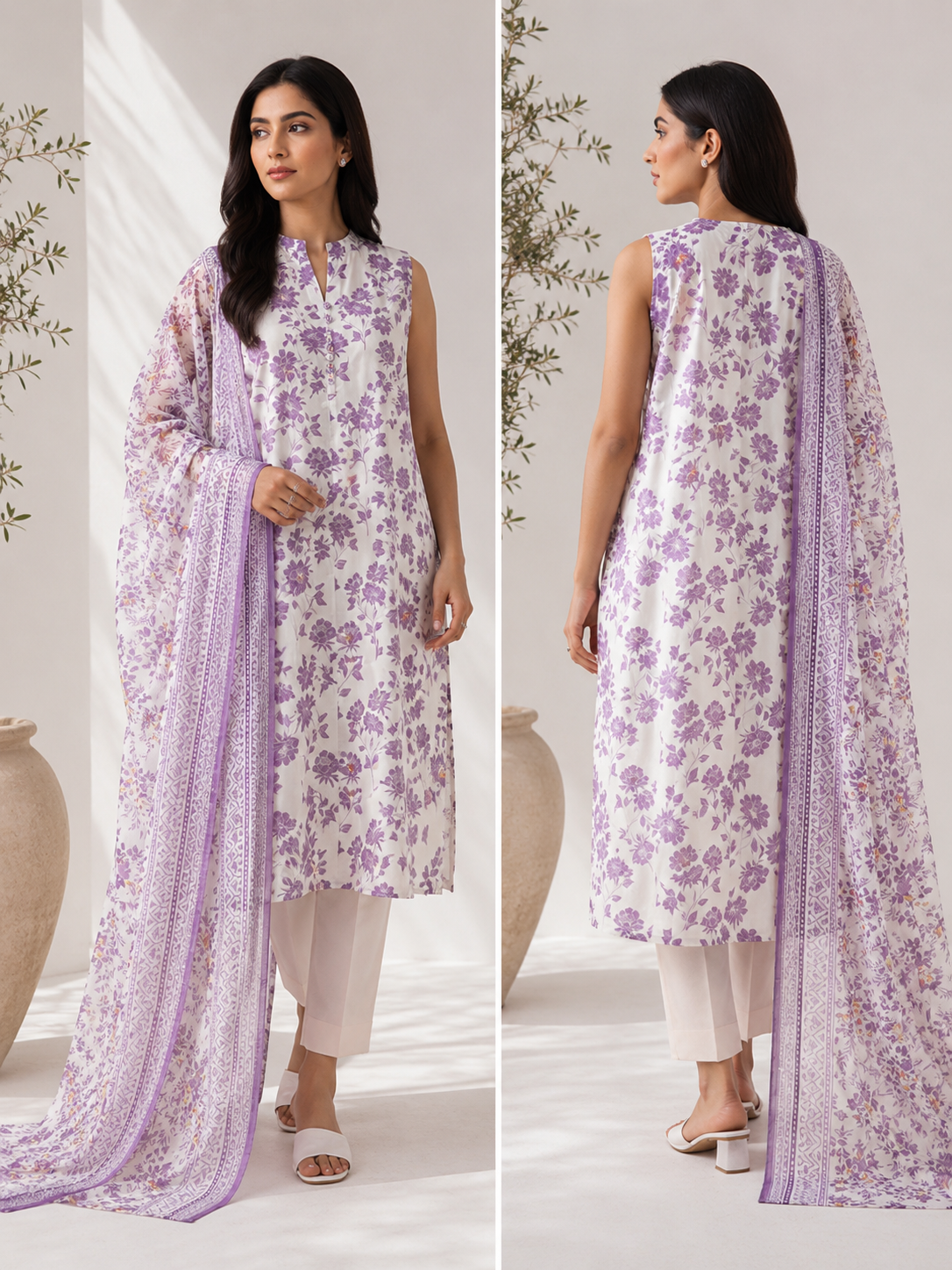 Lavender Floral Lawn Suit – Elegant 3 Piece Printed Summer Ensemble D01 1 Lavender Floral Lawn Suit