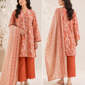 Coral Paisley Grace Printed Lawn Suit – 3 Piece Summer Ensemble D07