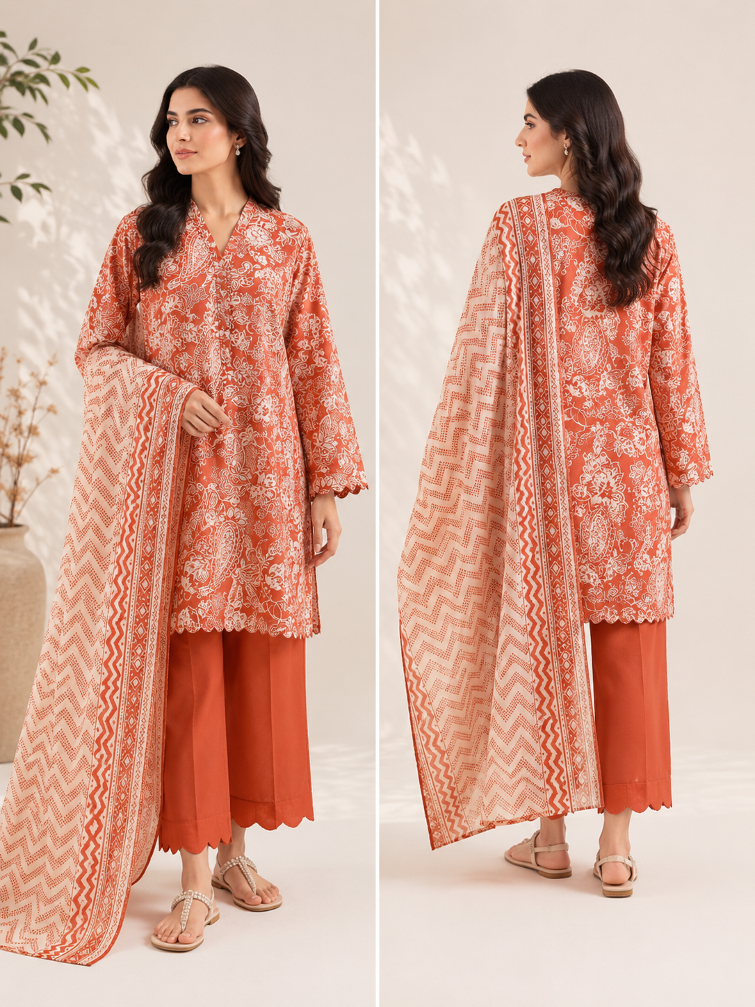 Coral Paisley Grace Printed Lawn Suit – 3 Piece Summer Ensemble D07 1 Coral Paisley Grace Printed Lawn Suit – 3 Piece Summer Ensemble D07