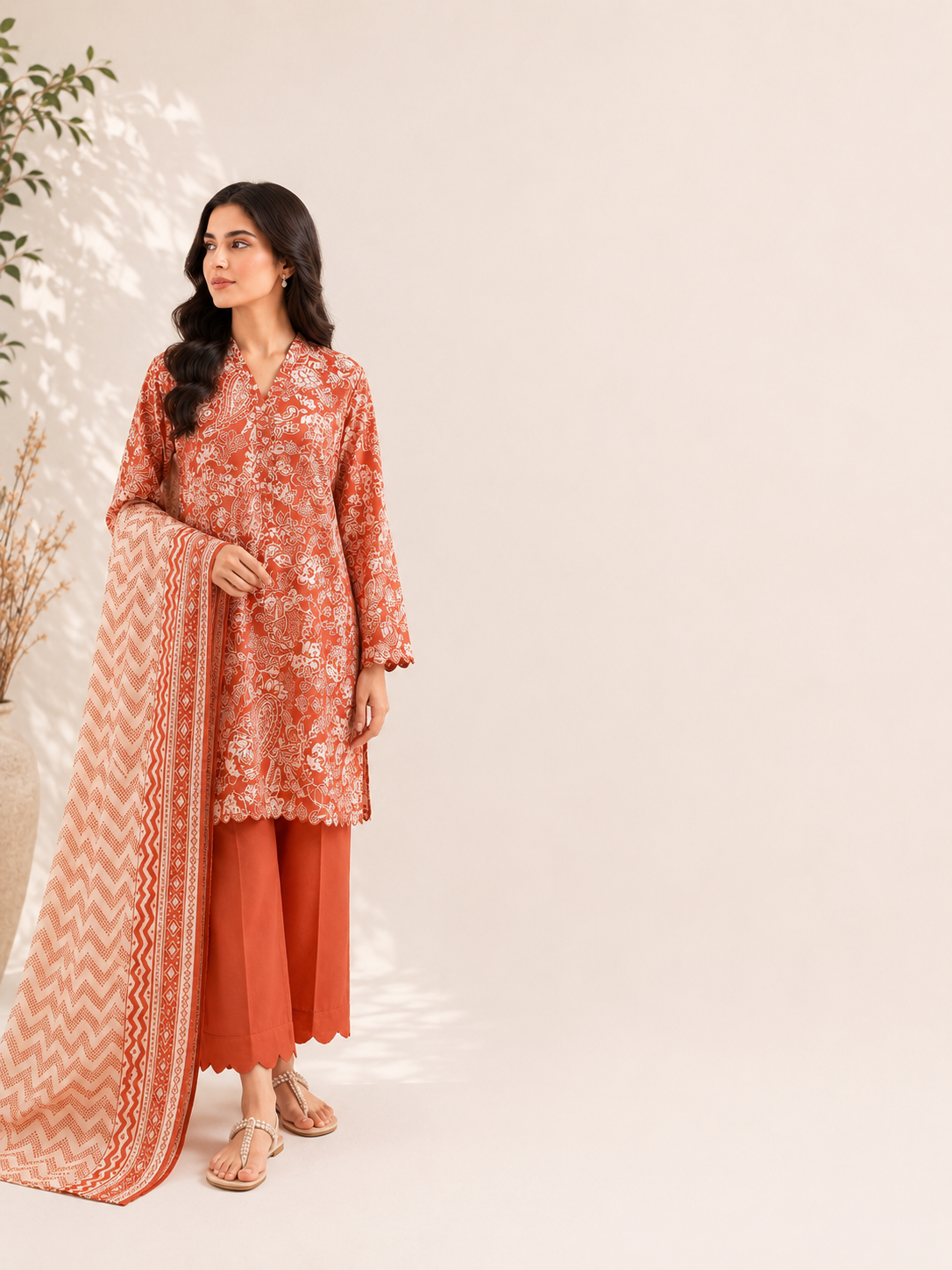 Coral Paisley Grace Printed Lawn Suit – 3 Piece Summer Ensemble D07 2 Coral Paisley Grace Printed Lawn Suit