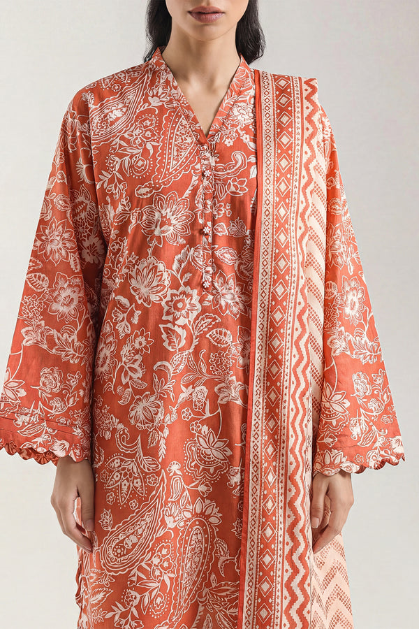Coral Paisley Grace Printed Lawn Suit – 3 Piece Summer Ensemble D07 3 Coral Paisley Grace Printed Lawn Suit