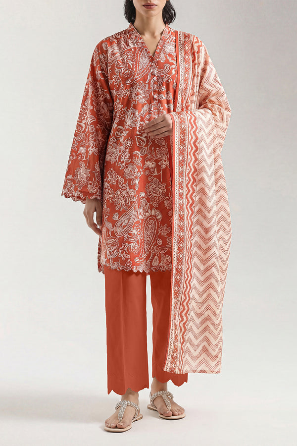 Coral Paisley Grace Printed Lawn Suit – 3 Piece Summer Ensemble D07 8 Coral Paisley Grace Printed Lawn Suit