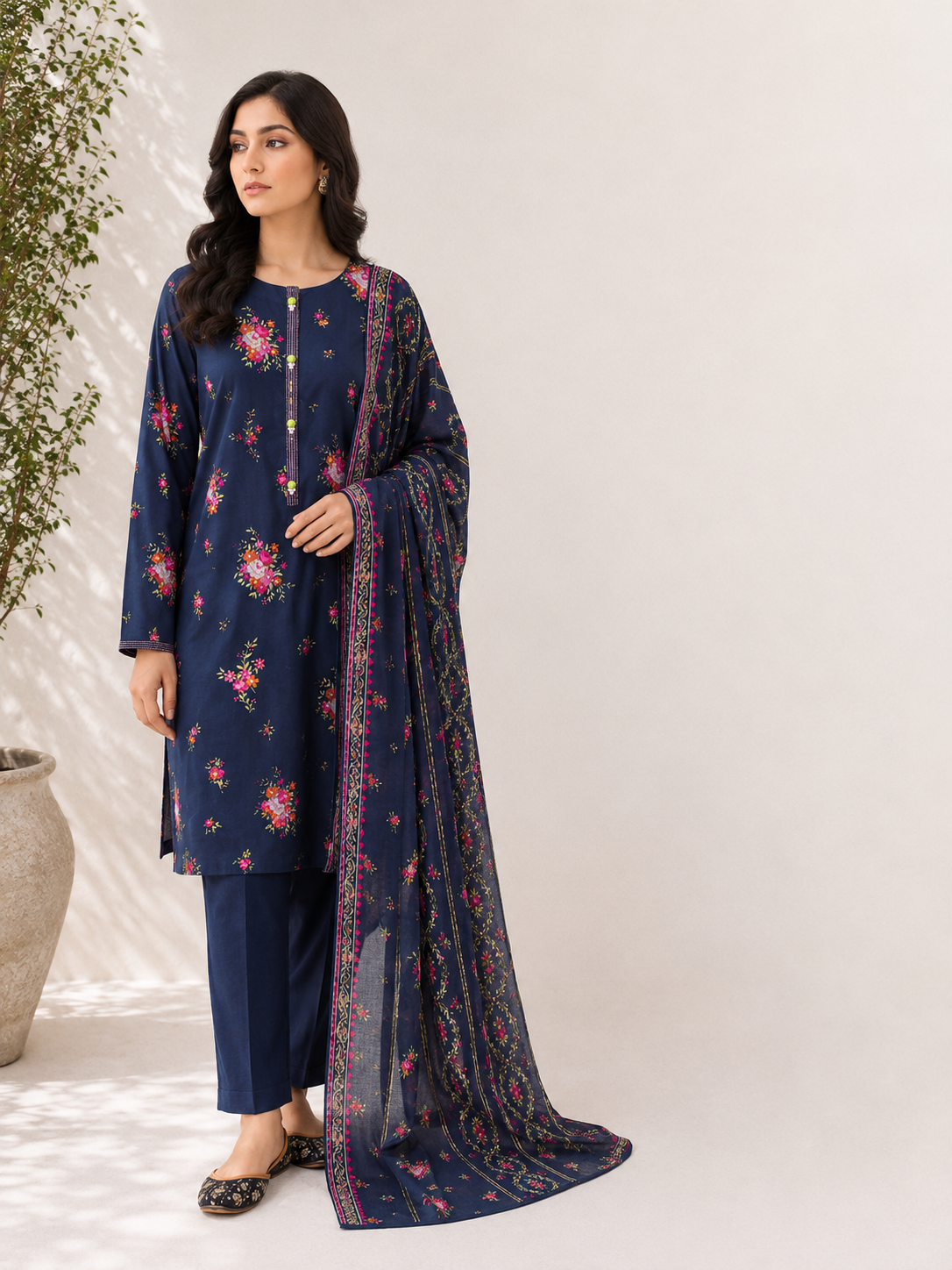 Midnight Bloom Printed Lawn Suit – Elegant 3 Piece Floral Ensemble D06 2 Midnight Bloom Printed Lawn Suit