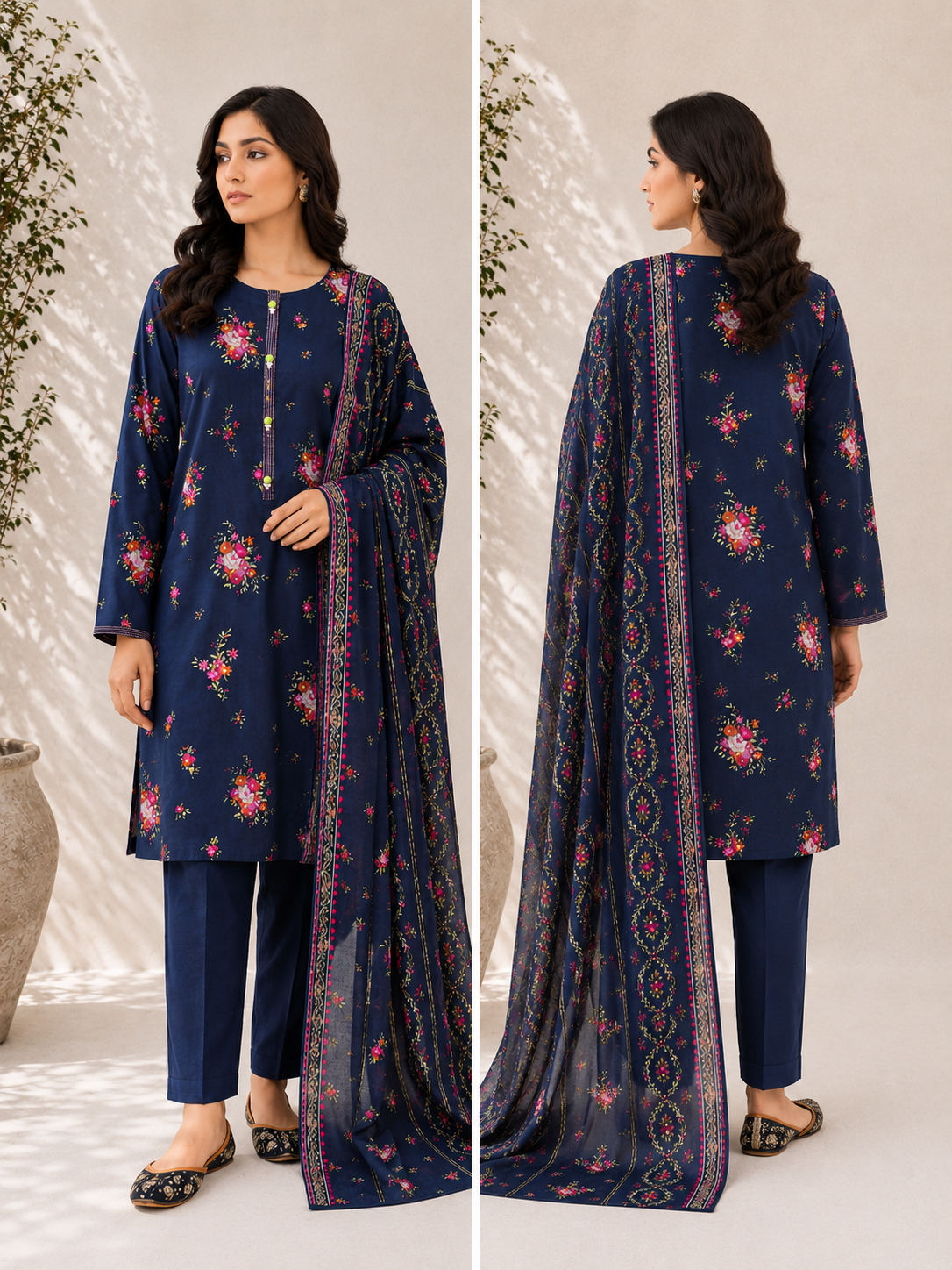 Midnight Bloom Printed Lawn Suit – Elegant 3 Piece Floral Ensemble D06 1 Midnight Bloom Printed Lawn Suit