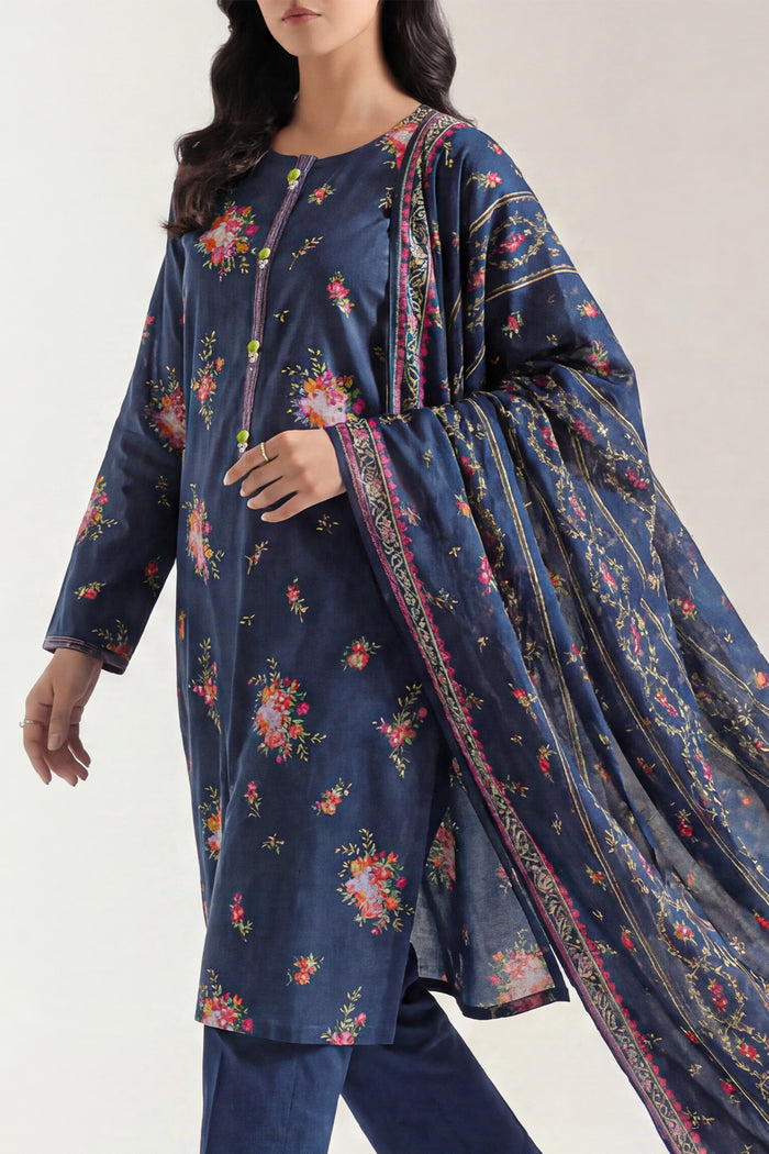 Midnight Bloom Printed Lawn Suit – Elegant 3 Piece Floral Ensemble D06 3 Midnight Bloom Printed Lawn Suit