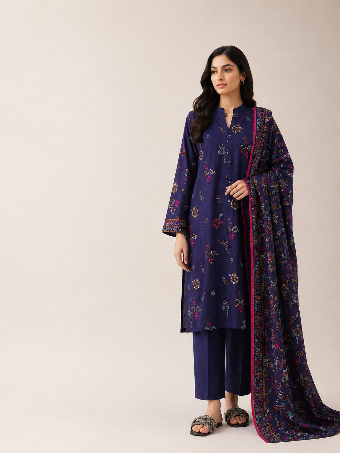 Midnight Sapphire Paisley Printed Lawn Suit – 3 Piece D09 1 Midnight Sapphire Paisley Printed Lawn Suit