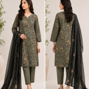 Olive Botanical Printed Lawn Suit