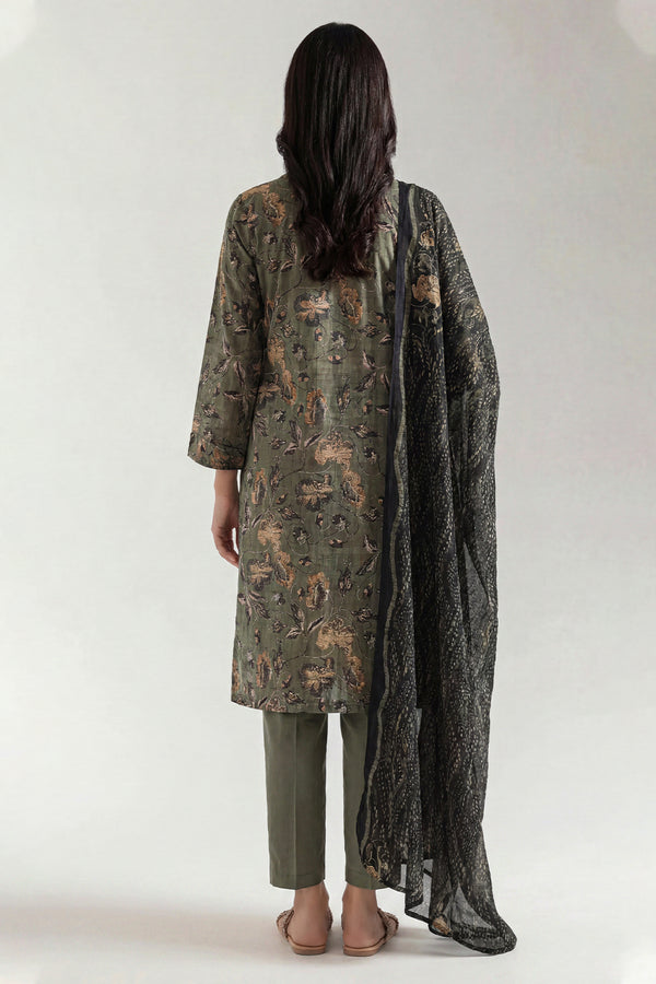 Olive Botanical Printed Lawn Suit – Elegant 3 Piece Summer Ensemble D04 4 Olive Botanical Printed Lawn Suit