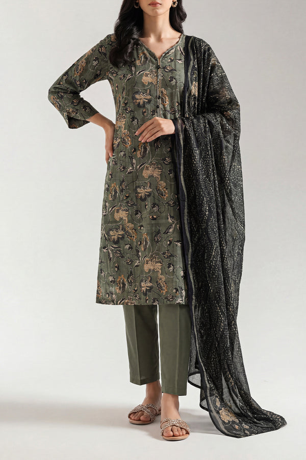 Olive Botanical Printed Lawn Suit – Elegant 3 Piece Summer Ensemble D04 7 Olive Botanical Printed Lawn Suit