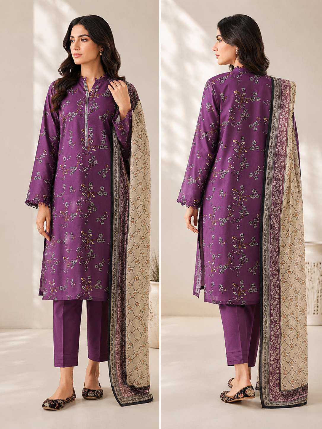 Royal Amethyst Printed Lawn Suit – 3 Piece D011 1 Royal Amethyst Printed Lawn Suit