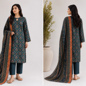 Teal Floral Printed Lawn Suit