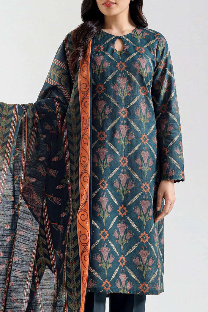 Teal Floral Printed Lawn Suit – Elegant 3 Piece Summer Ensemble D02 3 Teal Floral Printed Lawn Suit