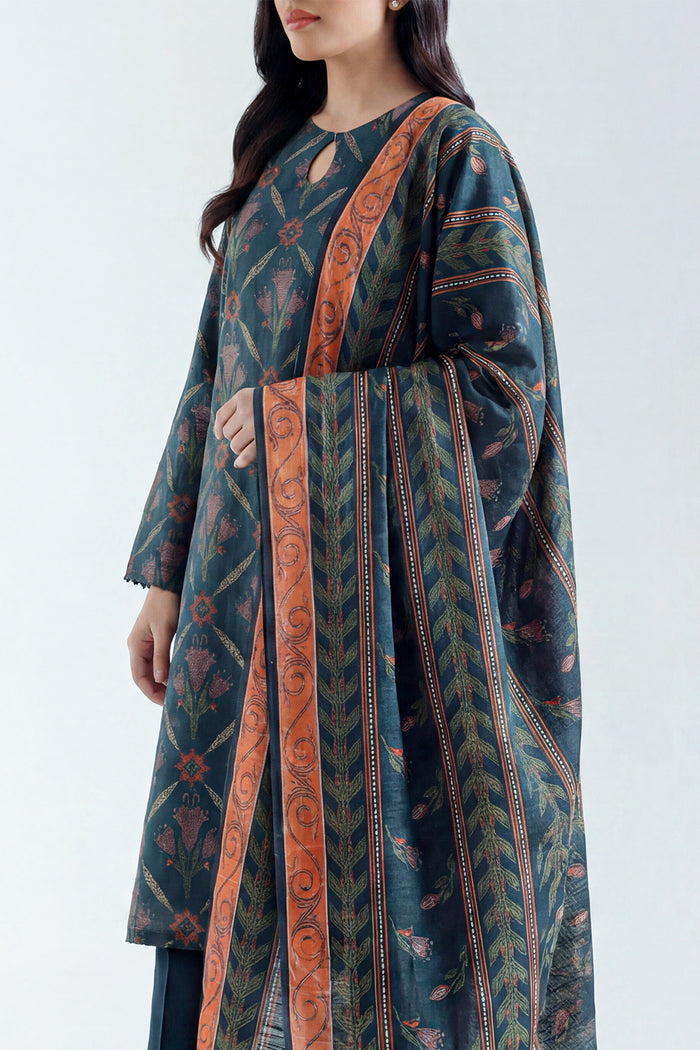 Teal Floral Printed Lawn Suit – Elegant 3 Piece Summer Ensemble D02 4 Teal Floral Printed Lawn Suit