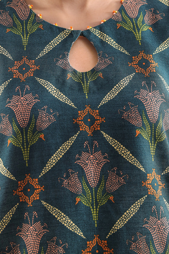 Teal Floral Printed Lawn Suit – Elegant 3 Piece Summer Ensemble D02 5 Teal Floral Printed Lawn Suit