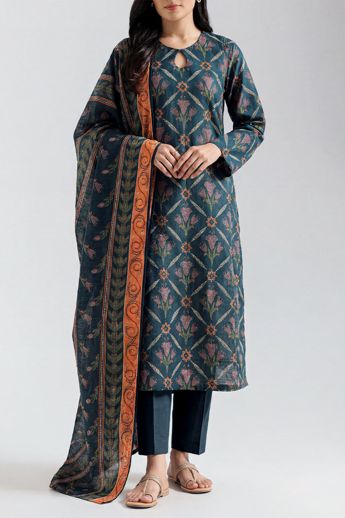 Teal Floral Printed Lawn Suit – Elegant 3 Piece Summer Ensemble D02 7 Teal Floral Printed Lawn Suit